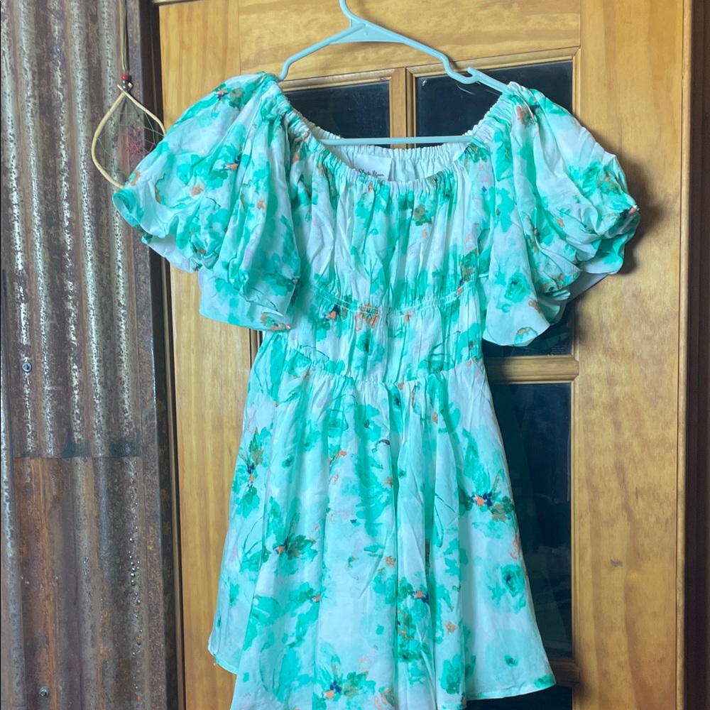 Teen Mint Floral Off-Shoulder Dress, Size M